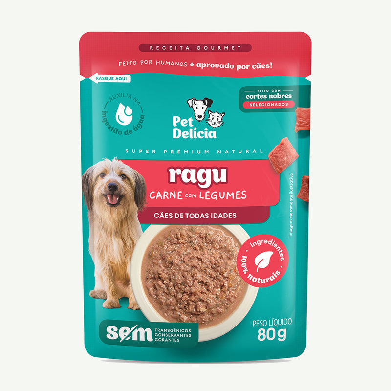 Sachê Natural Ragu Cães Sabor Carne com Legumes 80g Pet Delícia