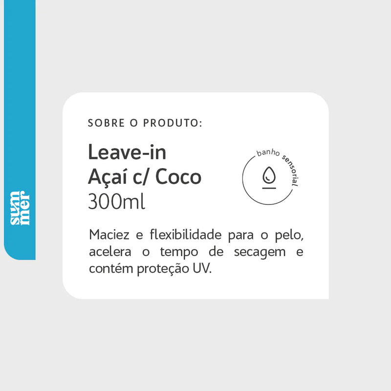 Leave-In Pet Açaí Com Coco Summer Líquido 300ml Cães Gatos Banho e Tosa Bubbles