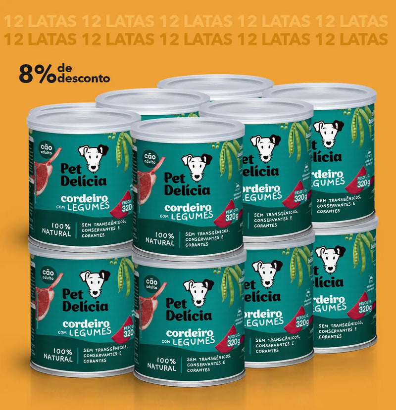 Kit 12 Unidades Pet Delícia Cordeiro com Legumes 320g Cães
