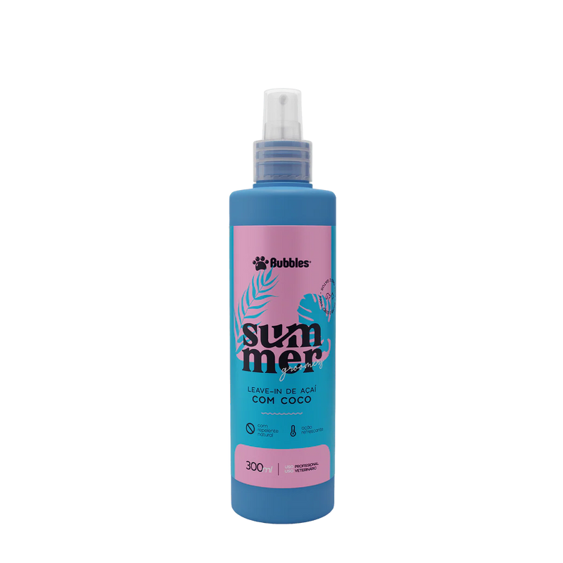 Leave-In Pet Açaí Com Coco Summer Líquido 300ml Cães Gatos Banho e Tosa Bubbles
