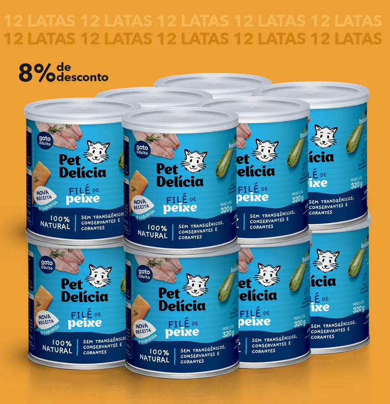Kit 12 Unidades Pet Delícia Filé de Peixe 320g Gatos