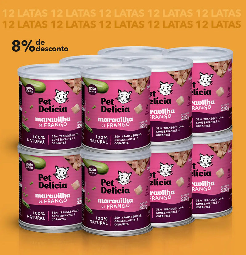Kit 12 Unidades Pet Delícia Maravilha de Frango 320g Gatos