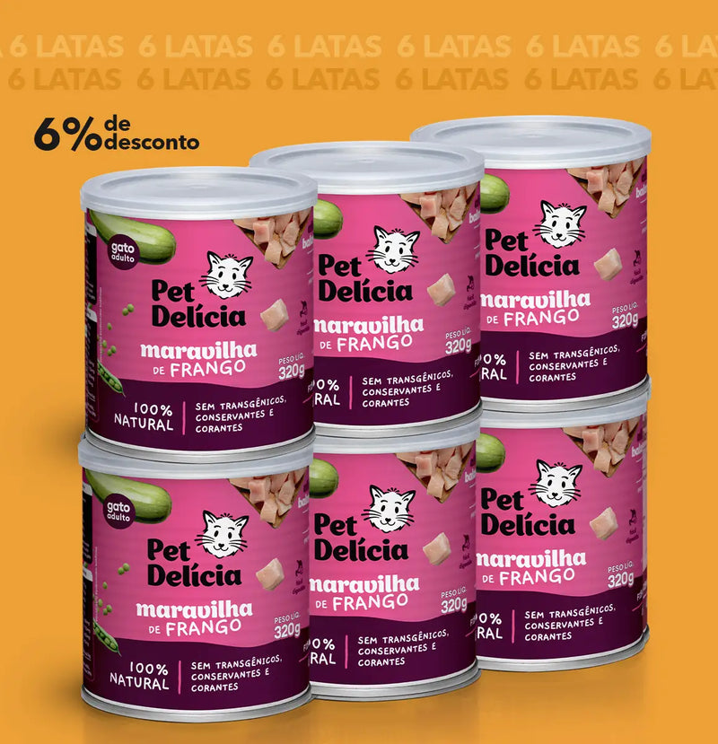 Kit 6 Unidades Pet Delícia Maravilha de Frango 320g Gatos