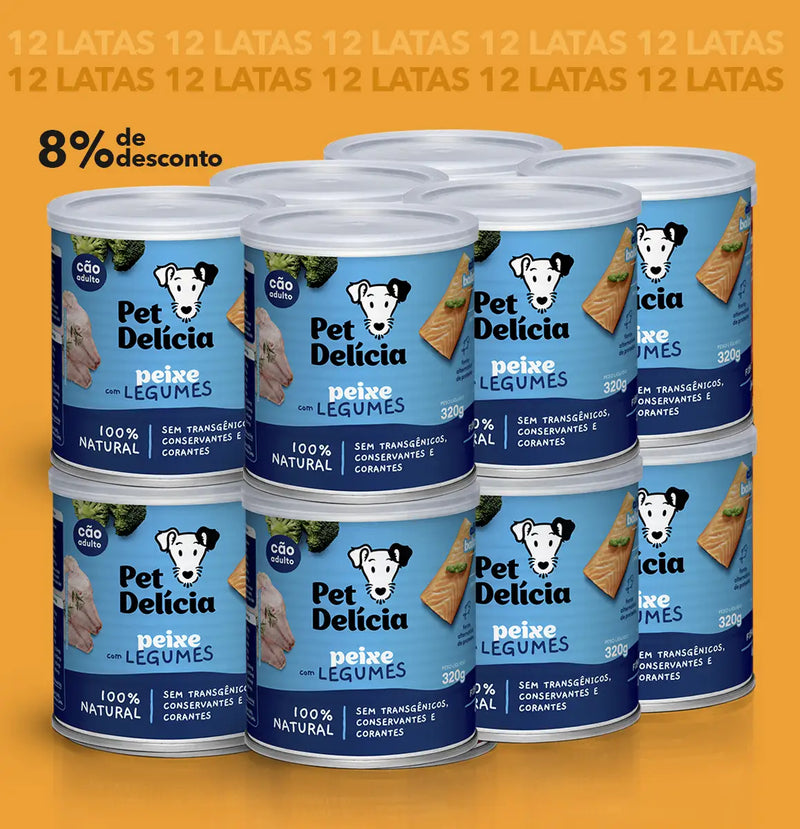 Kit 12 Unidades Pet Delícia Peixe com Legumes 320g Cães