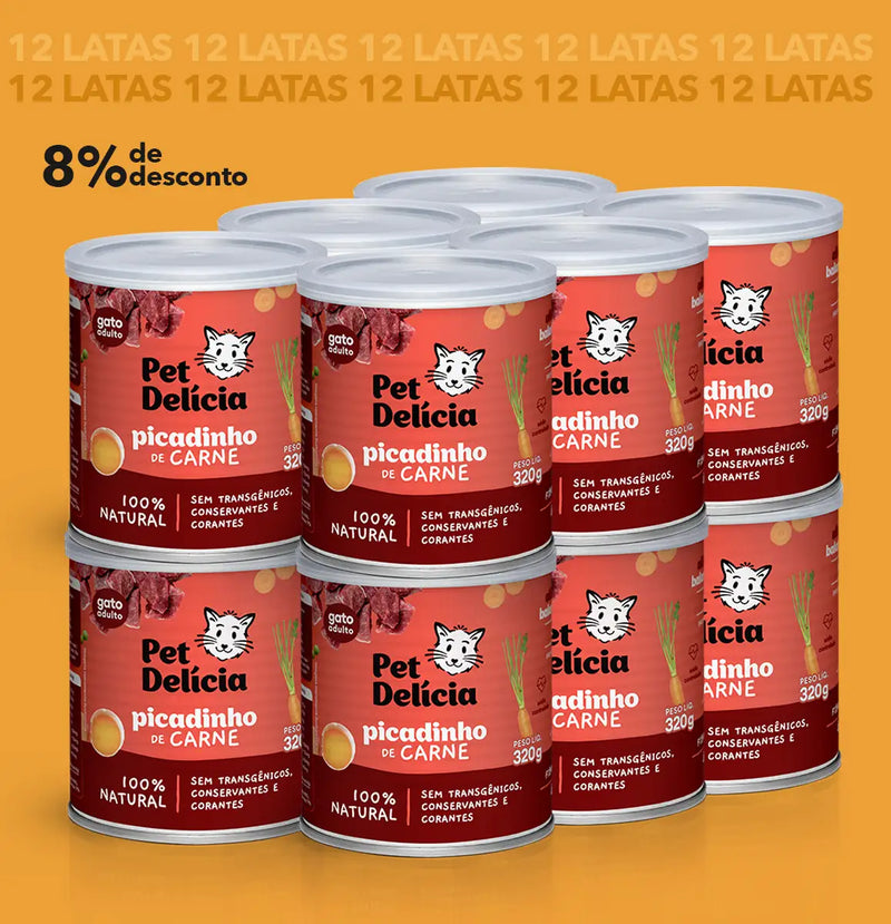 Kit 12 Unidades Pet Delícia Picadinho de Carne 320g Gatos